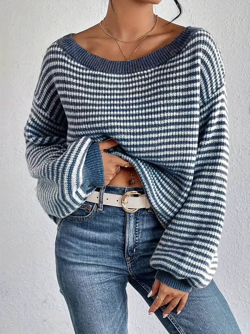 Vrouwelijke Gebreide Trui met Lage Schouders Casual Stijl