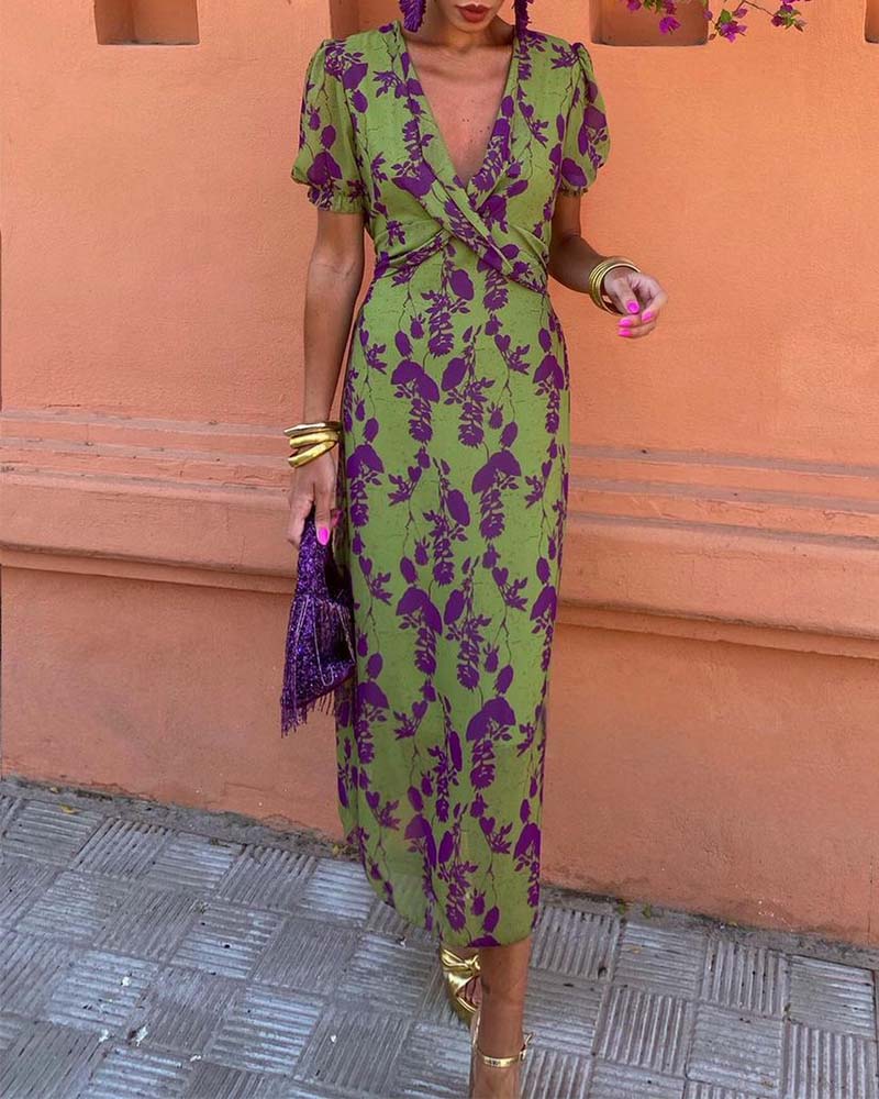 Lente Jurk Katoenmix Bladerenpatroon Zomerjurk Elegant → Zomerjurk Lente Katoen Bladerenprint Vrouwelijke Jurk - StudioMarella