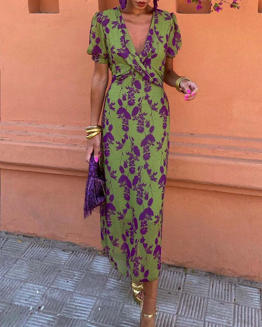Lente Jurk Katoenmix Bladerenpatroon Zomerjurk Elegant → Zomerjurk Lente Katoen Bladerenprint Vrouwelijke Jurk - StudioMarella