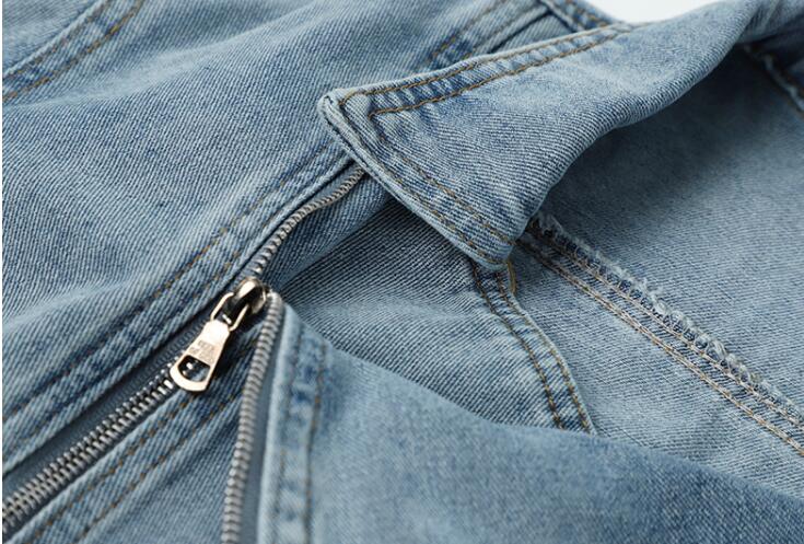 Dames Biker Jacket Kort Denim Model Met Grote Kraag → Korte Dames Biker Jas Denim Met Grote Kraag