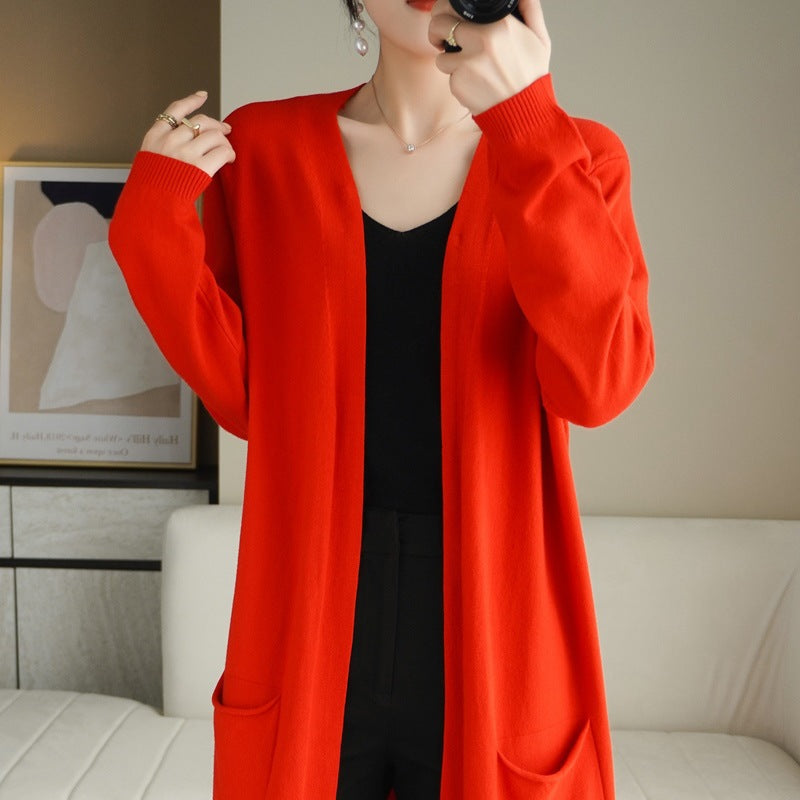 Dames Gebreide Vest Lange Stijl Trendy Kleding
