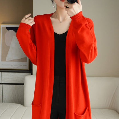 Dames Gebreide Vest Lange Stijl Trendy Kleding