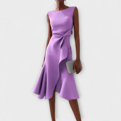 Asymmetrische Midi Jurk Zwart Gedrapeerd Design