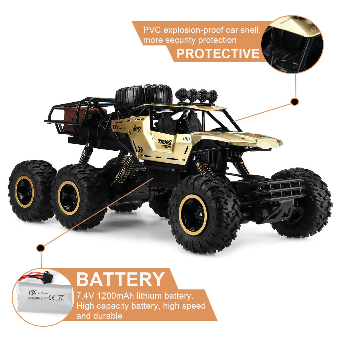 RC Monster Truck 6-Wiels Offroad met 2.4 GHz Afstandsbediening – Snelheid tot 52 km/u – Inclusief 2 Accu's voor Kinderen en RC-Fans