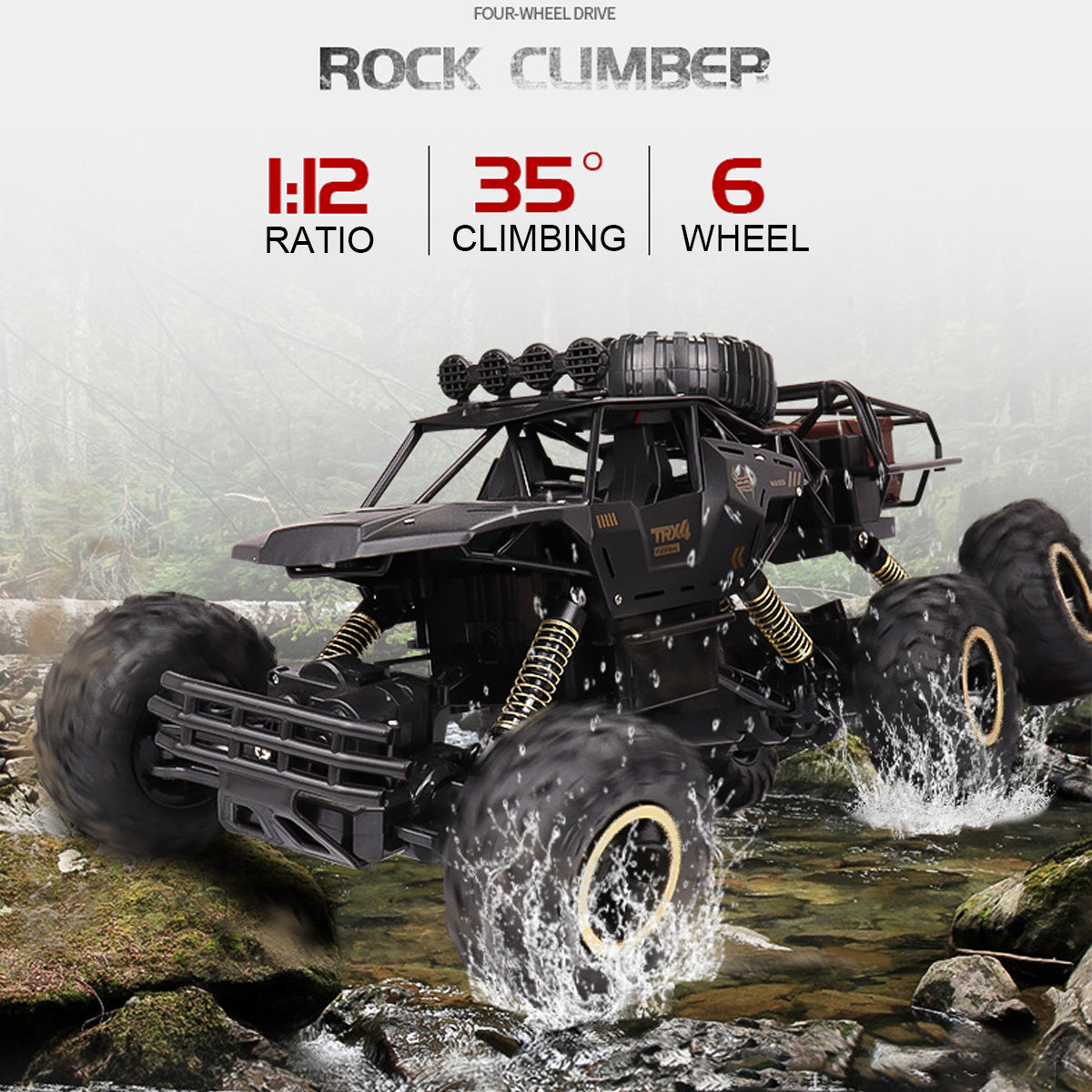 RC Monster Truck 6-Wiels Offroad met 2.4 GHz Afstandsbediening – Snelheid tot 52 km/u – Inclusief 2 Accu's voor Kinderen en RC-Fans