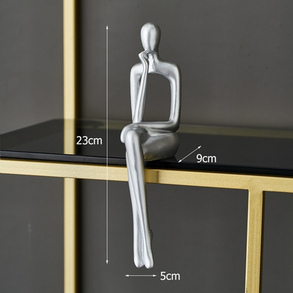Zittende Abstracte Hars Sculptuur Figuur Modern Kunstobject Decoratief