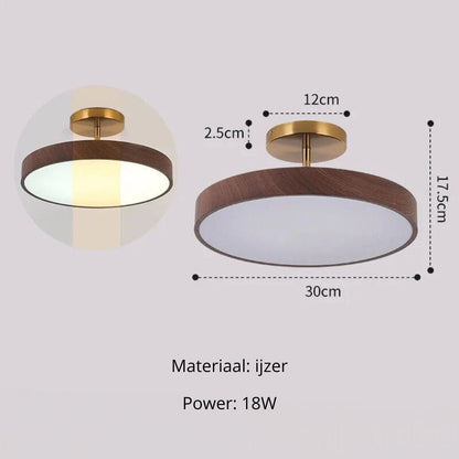 LED Plafondlamp Houtlook Goud Rond Half-Opbouw Woonkamer Slaapkamer Eetkamer Design Plafondverlichting