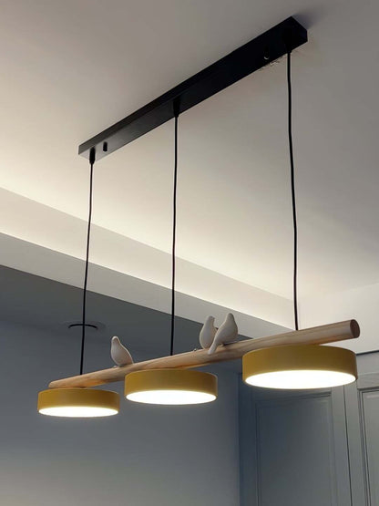 Hanglamp Hout Design Vogelvorm Drie Kappen Scandinavisch Keukeneiland