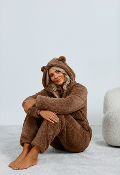 Dames Teddy Onesie Zacht met Beren Oortjes Comfortabele Pyjama