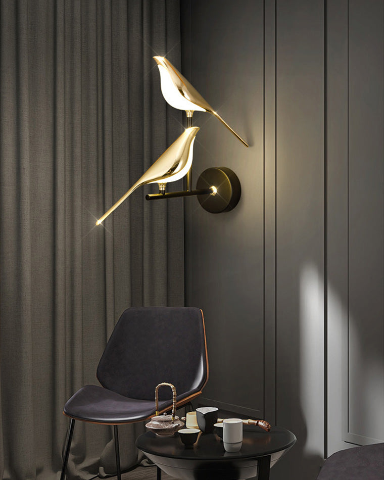 Wandlamp Vogel Goud Zwart Metaal LED Warm Wit Slaapkamer Hal Decoratief