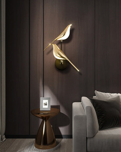 Wandlamp Vogel Goud Zwart Metaal LED Warm Wit Slaapkamer Hal Decoratief