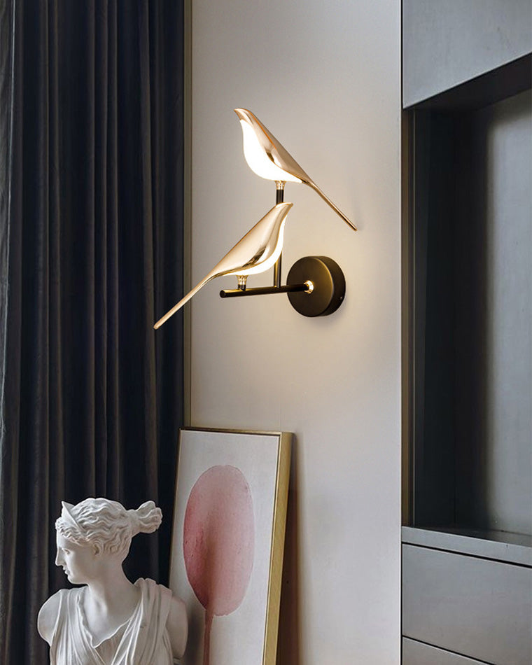 Wandlamp Vogel Goud Zwart Metaal LED Warm Wit Slaapkamer Hal Decoratief