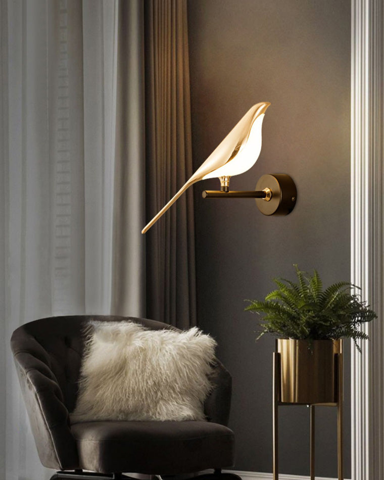 Wandlamp Vogel Goud Zwart Metaal LED Warm Wit Slaapkamer Hal Decoratief