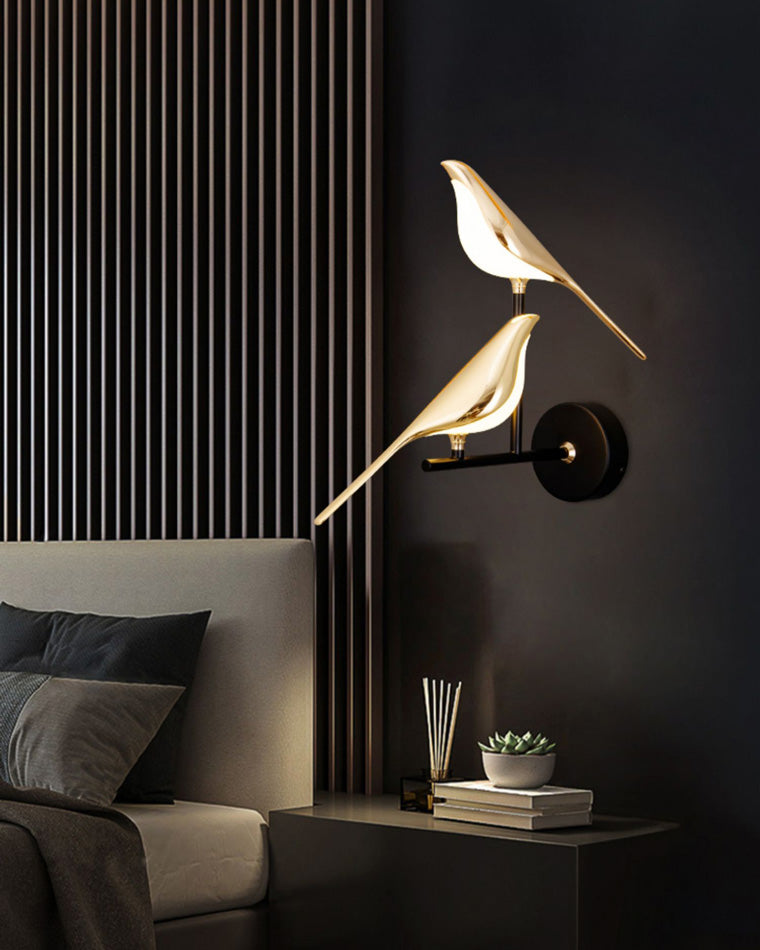 Wandlamp Vogel Goud Zwart Metaal LED Warm Wit Slaapkamer Hal Decoratief