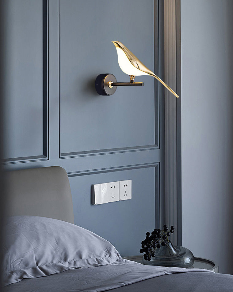Wandlamp Vogel Goud Zwart Metaal LED Warm Wit Slaapkamer Hal Decoratief