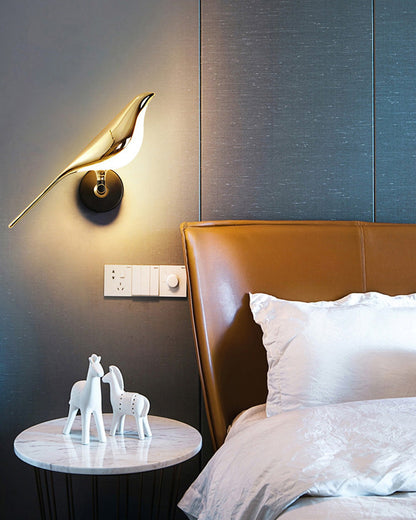 Wandlamp Vogel Goud Zwart Metaal LED Warm Wit Slaapkamer Hal Decoratief