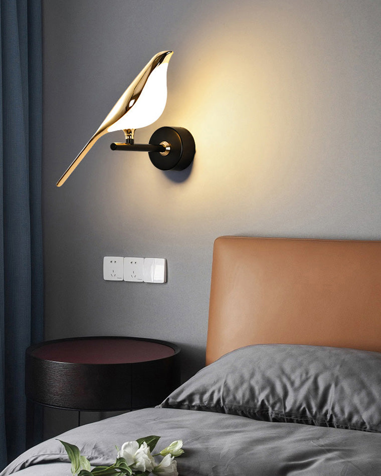 Wandlamp Vogel Goud Zwart Metaal LED Warm Wit Slaapkamer Hal Decoratief