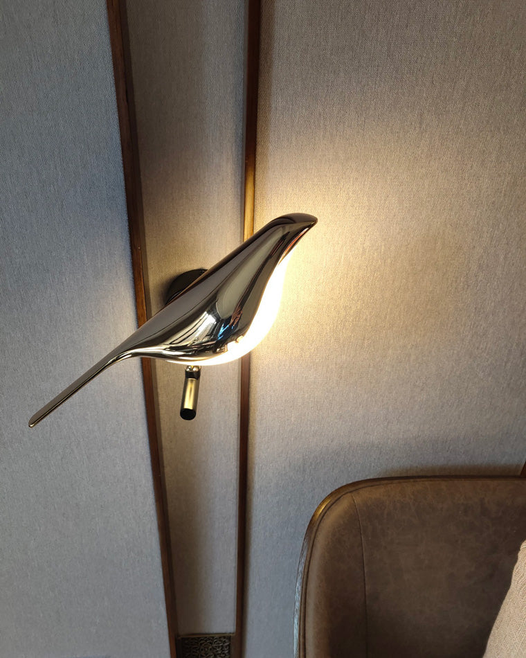 Wandlamp Vogel Goud Zwart Metaal LED Warm Wit Slaapkamer Hal Decoratief
