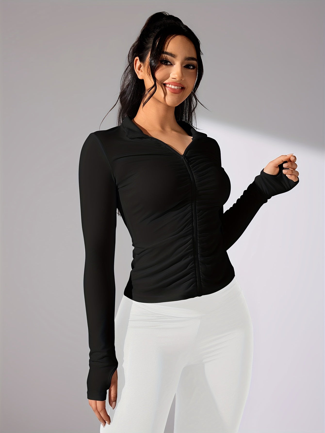 Vrouwelijke Sportjack Lange Mouwen Casual Stijl → Sportjack Vrouw Lange Mouwen Waterdicht Casual