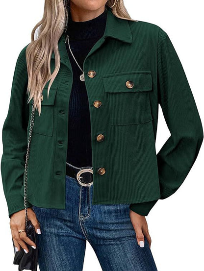Dames Corduroy Jas Kort Bruin Trendy Model