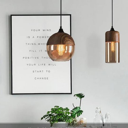 Hanglamp Glas Metaal Houtlook E27 Verstelbaar Woonkamer Eetkamer Slaapkamer Scandinavische Design Lamp Binnenverlichting