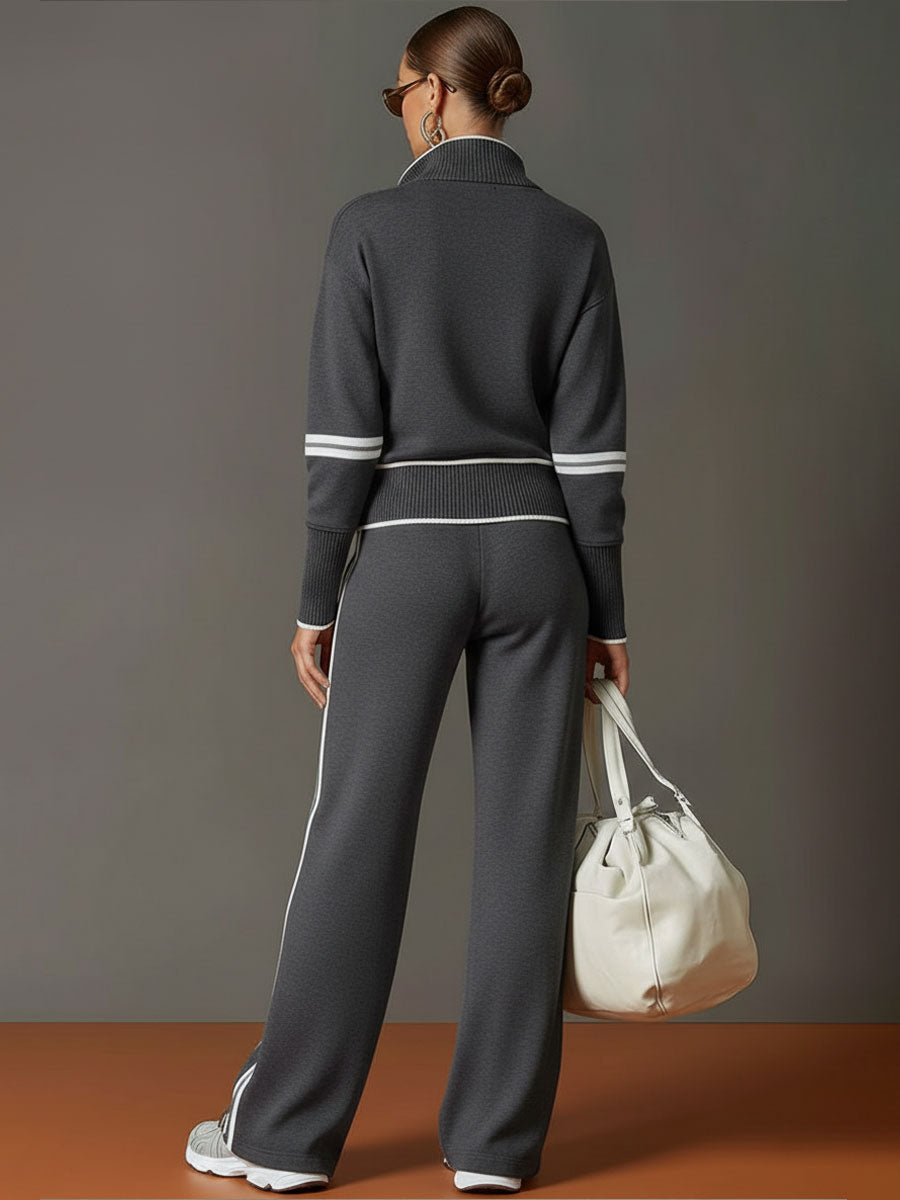 Dames Sportset met Rits Sweater en Wijde Joggingbroek