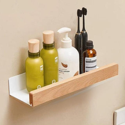 Wandrek Hout Badkamer Boorvrij Zelfklevend Houten Wandplank Keuken Badkamer Opbergplank Muurrek Organizer