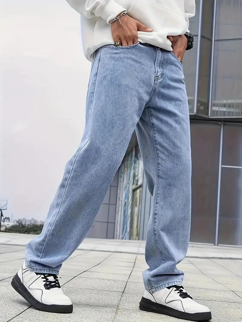 Heren Jeans Broek Losse Zittende Pasvorm Comfortabel