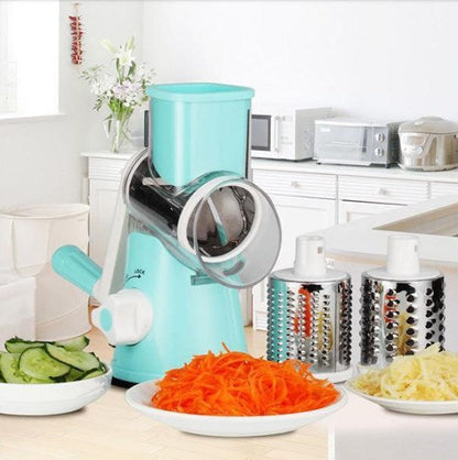 Roterende Keukenrasp met 3 Messen – Handmatige Multifunctionele Groentesnijder en Kaasrasp voor Salade, Gebak en Pasta
