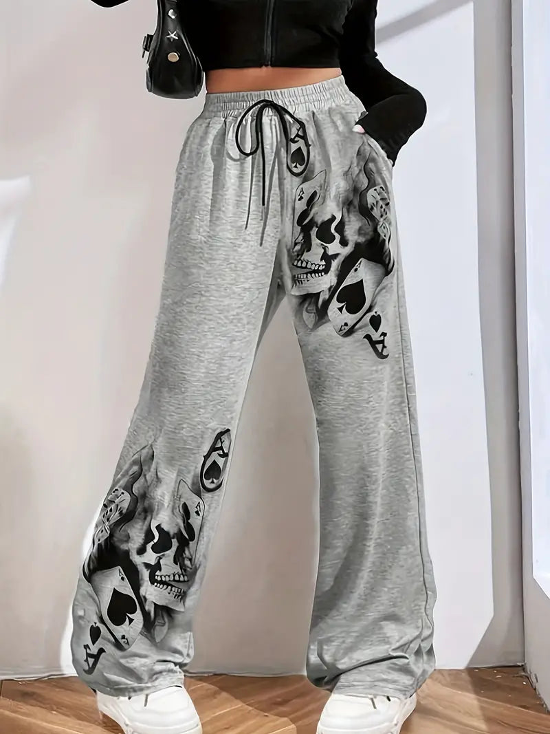 Wijde Vrouwelijke Broek Rookprint met Trekkoord - StudioMarella
