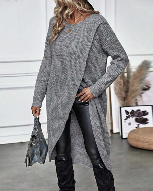 Dames Trui Jurk Gebreid met Lange Mouwen en Patchwork Detail - StudioMarella