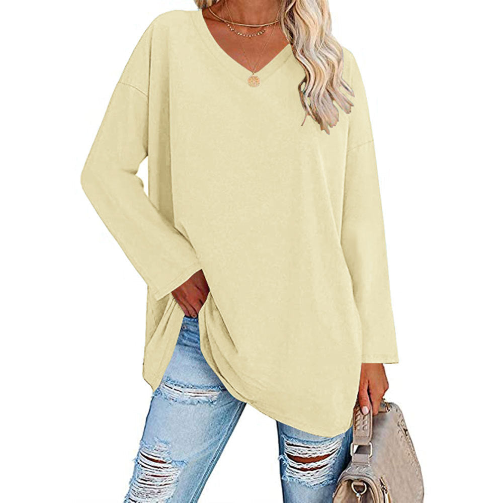 Dames T-shirt Lange Mouwen Oversized Casual V-hals