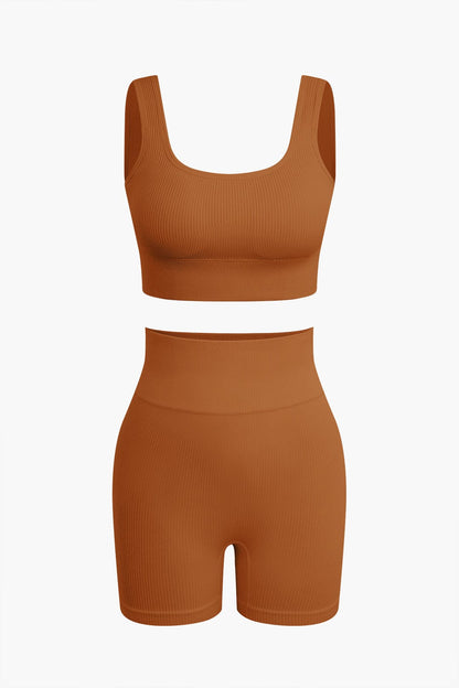 Yogaset Dames Naadloos met Crop Top en Shorts