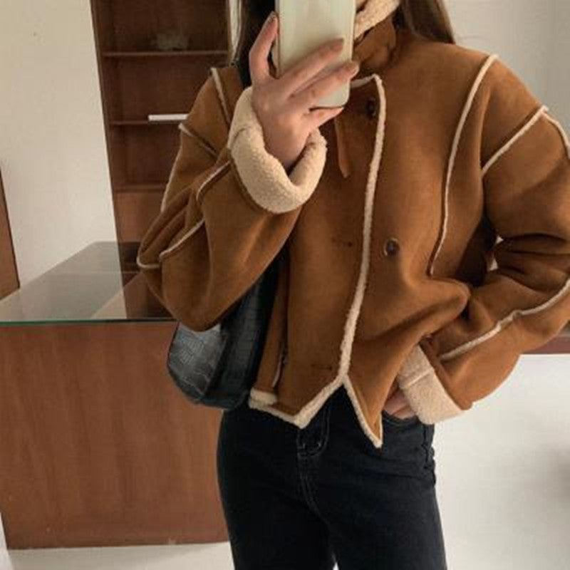 Dames Leren Jas Teddy Shearling Warm en Stijlvol