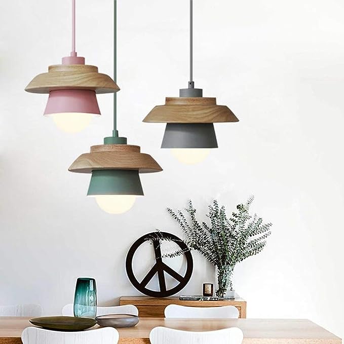 Hanglamp Hout Aluminium Scandinavisch Zwart Roze Groen Grijs Wit E27 Woonkamer Eetkamer