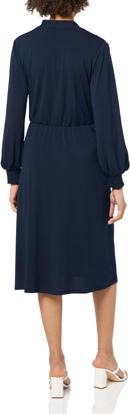 Midi Jurk Lange Mouw voor Vrouwen Elegante Wrap Design