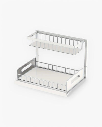 Uitschuifbare Kast Organizer Onder Wastafel Zwart Wit Twee Niveaus Keuken Badkamer Opbergsysteem Schoonmaakspullen Toiletartikelen