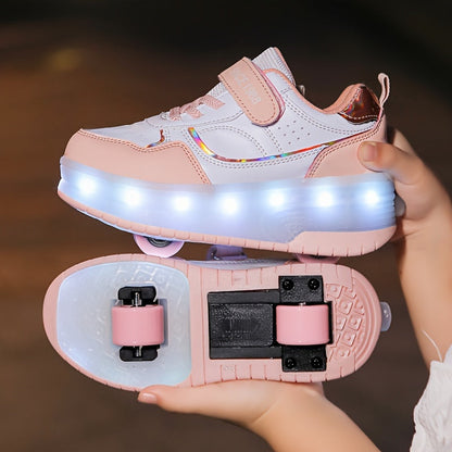 LED Roller Sneakers Kinderen USB Oplaadbaar Paars Met Wieltjes Lichtschoenen Verwijderbare Wielen Sneakers Voor Binnen Buiten