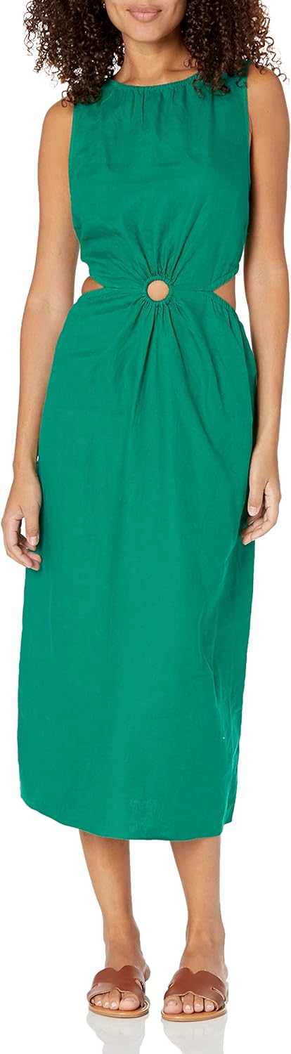 Linnen Midi Jurk Cutout Stijl voor Vrouw