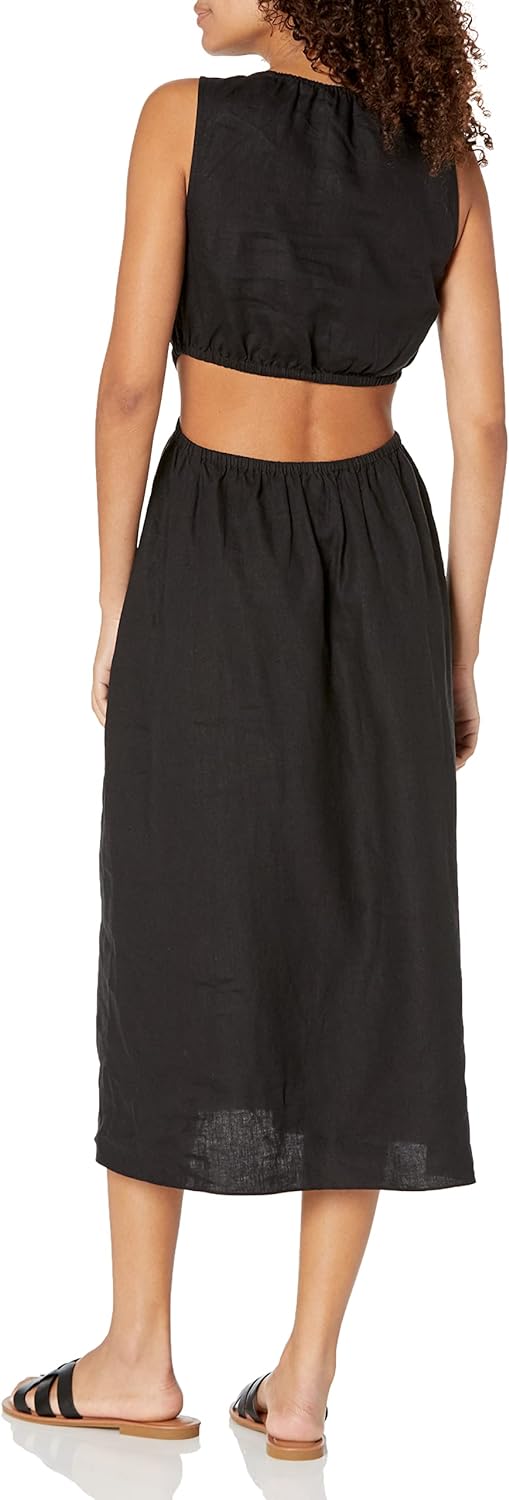Linnen Midi Jurk Cutout Stijl voor Vrouw