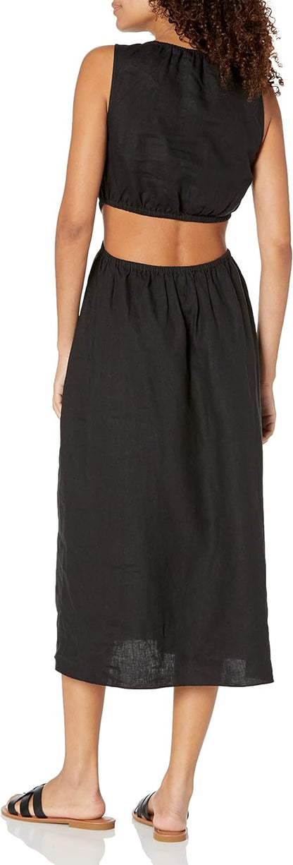 Linnen Midi Jurk Cutout Stijl voor Vrouw