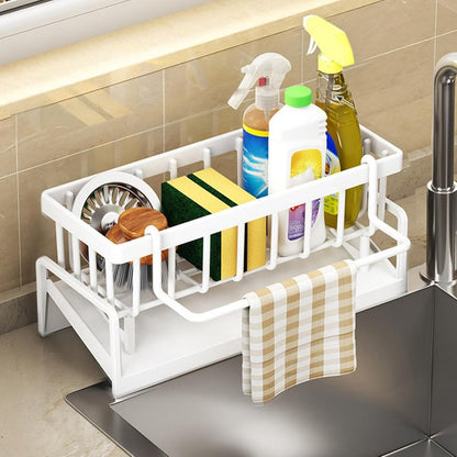 Keuken- en badkamer organizer met automatische afwatering en handdoekhouder