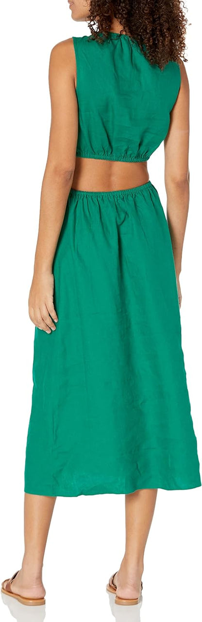 Linnen Midi Jurk Cutout Stijl voor Vrouw