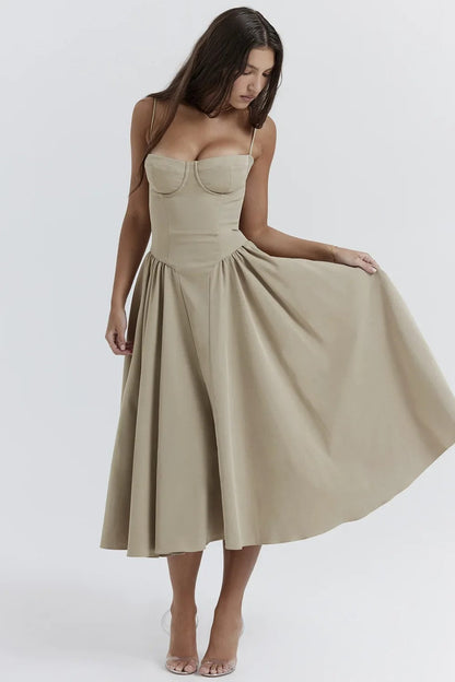 Midi Jurk Zonder Mouwen met Corsage Snit