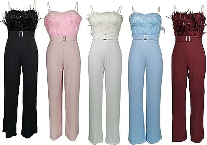 Luxe Jumpsuit met Veren en Glitteraccent