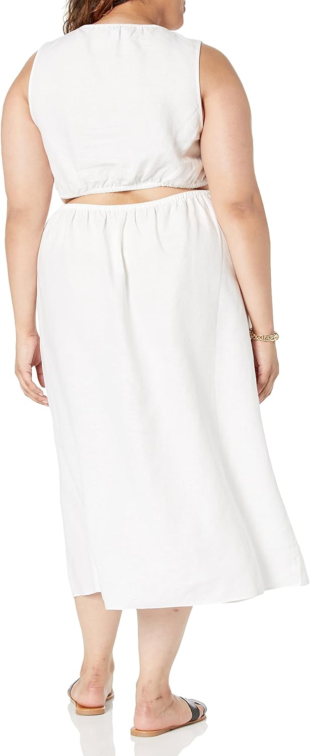 Linnen Midi Jurk Cutout Stijl voor Vrouw