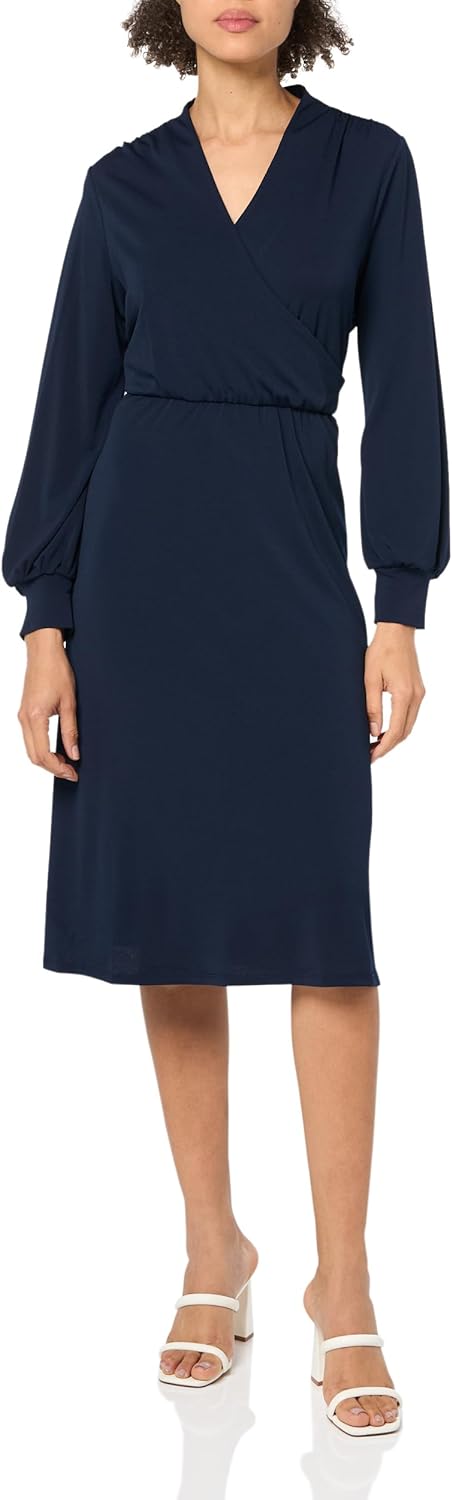 Midi Jurk Lange Mouw voor Vrouwen Elegante Wrap Design