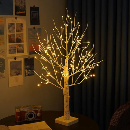 Decoratieve Berkenhouten Lichtboom met LED-Verlichting 60 cm Warm Sfeerlicht Natuurboom Decoratie voor Woonkamer Slaapkamer