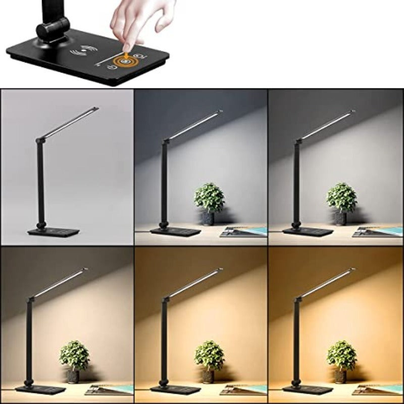 Bureaulamp met Draadloos Oplaadstation en Touch-bediening – Dimbaar LED-licht met 5 Kleurmodi en Opvouwbaar Ontwerp