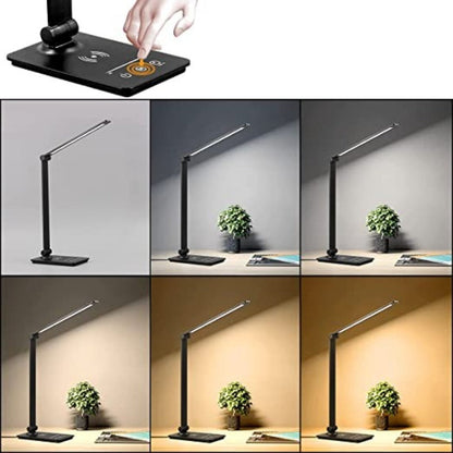 Bureaulamp met Draadloos Oplaadstation en Touch-bediening – Dimbaar LED-licht met 5 Kleurmodi en Opvouwbaar Ontwerp